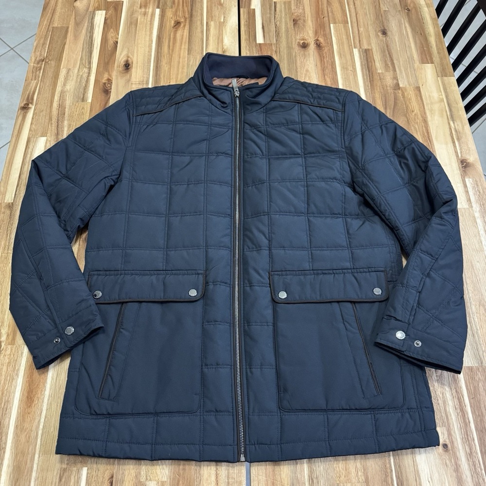 Johnston & Murphy‎ Quilted Jacket Mens L Blue Full Zip Snap Preppy Outdoor Lined